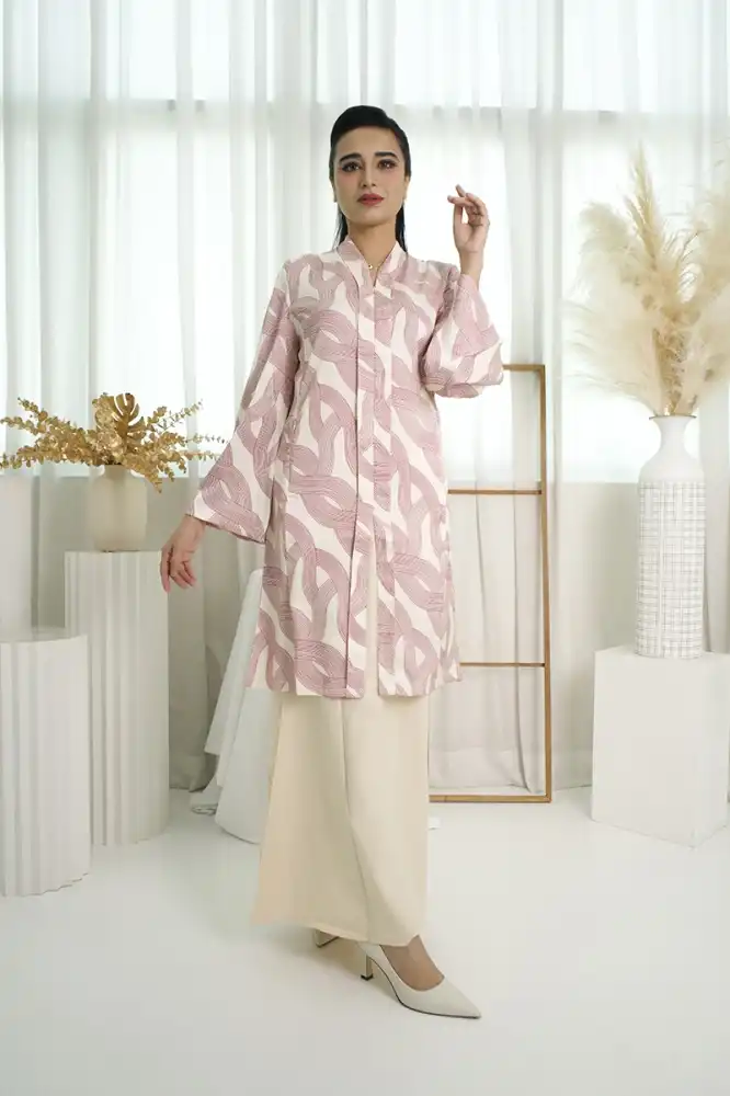 Rona Raya Kurung Collection - Two-piece Dania Moden Kurung Pink+Beigh